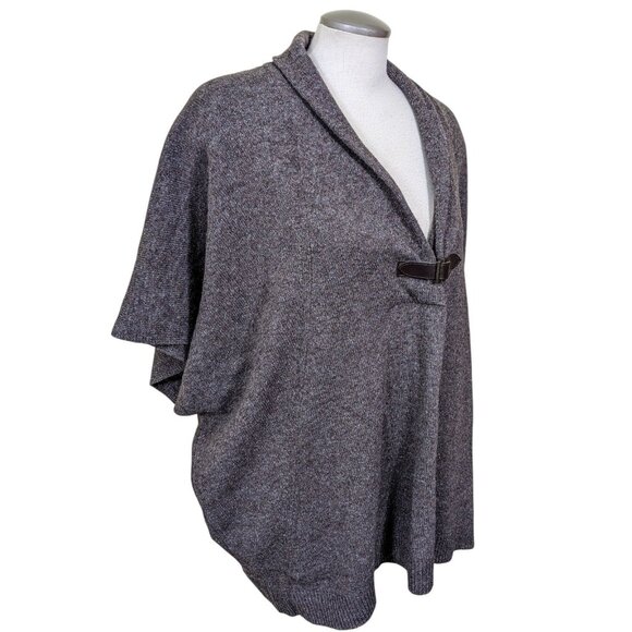 Blarney Woollen Mills Silk Merino Wool Buckle Knit Poncho Sweater Dolman Taupe - Picture 3 of 8